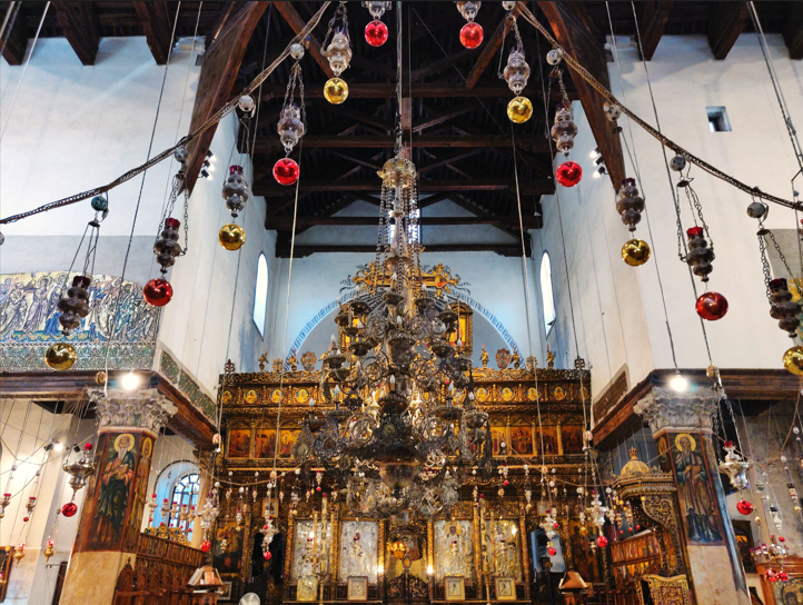 Inside a church with decorations pic