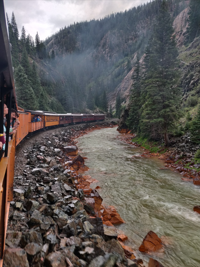 Forest and mountains outside train pic